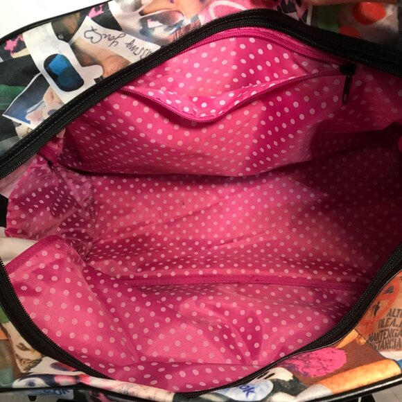 Reebok Weekender Duffle Travel Bag Collage Print Polka Dot Lining 19" Like New - Picture 7 of 16